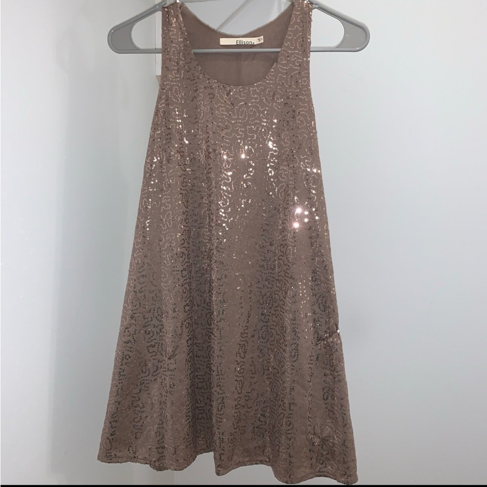 NWOT - Ellison Women’s Sequined Flapper Dress - Gold/Bronze/Brown/Beige - Size S